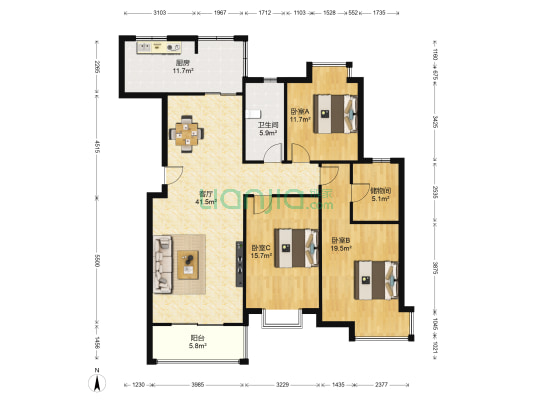 碧水雅居 3室1厅1卫 148平方