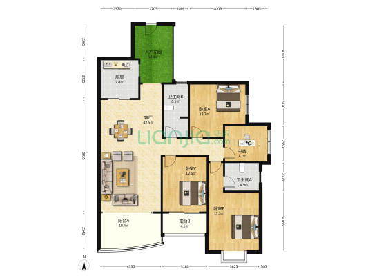 建工新城 4室1厅2卫 168平方