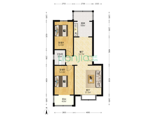 此房满二，带装修，明厨明卫，好楼层三层-户型图