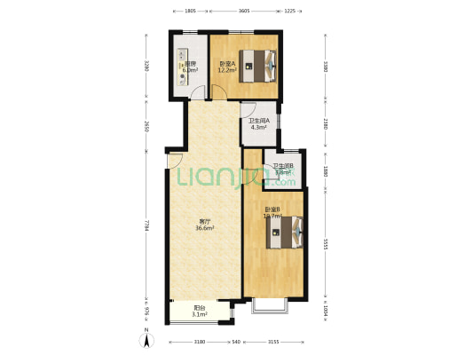凯旋门南北通透品牌精装明厨明卫，业主急售-户型图