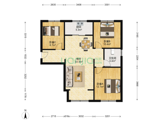 万科新里程 3室1厅1卫 103平方