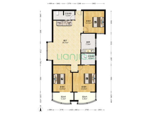 人民北路一段21号 3室1厅2卫 132平方