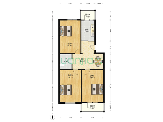先锋路 3室1厅1卫 113平方