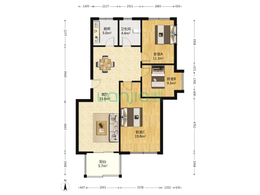 龙泉花苑 3室1厅1卫 105平方