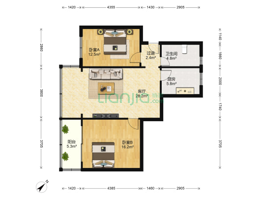 一环路西二段31号 2室1厅1卫 83平方