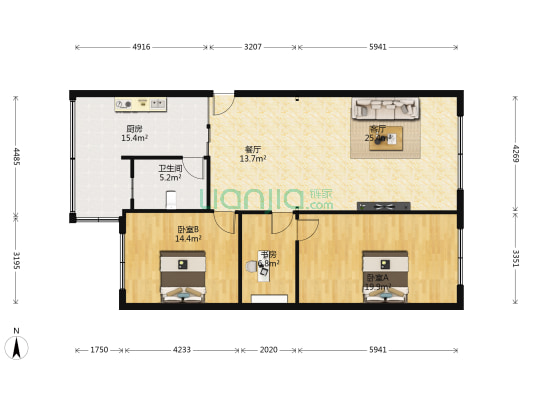 滨江路67号 3室2厅1卫 117平方