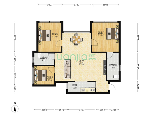 凤凰水城·海外滩 3室1厅2卫 103平方
