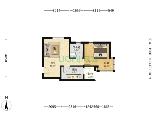 明发星悦城 1室1厅1卫 45平方