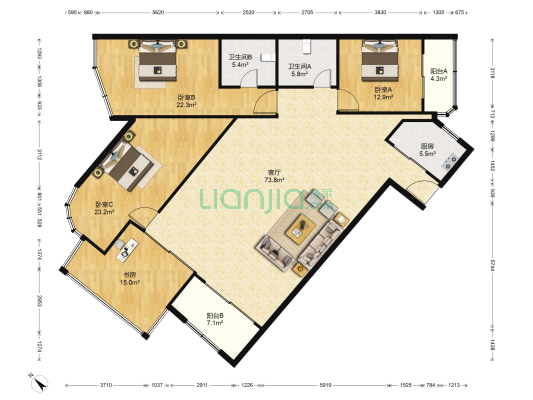 新湖大厦 4室1厅2卫 210平方