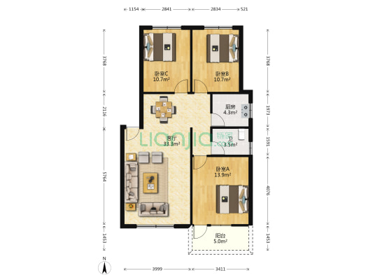 旌兴园 3室1厅1卫 97平方