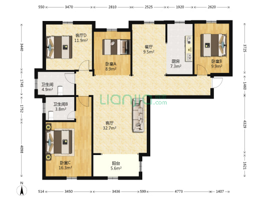 亿力未来城五期 3室3厅2卫 141平方