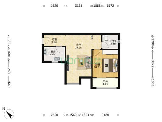 阅江华庭 1室1厅1卫 57平方