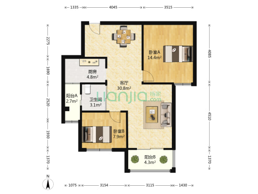 枫华苑 2室1厅1卫 79平方