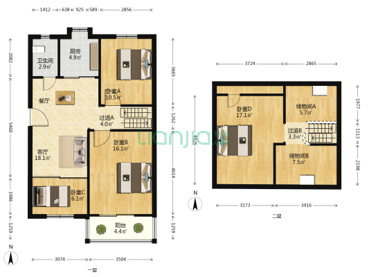 成套局宿舍 4室1厅1卫 79平方