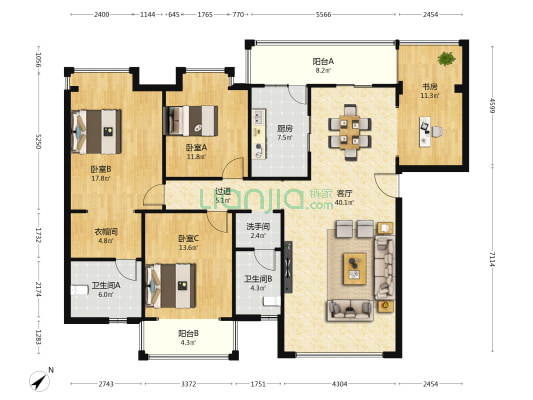 利贞境界 4室1厅3卫 146平方