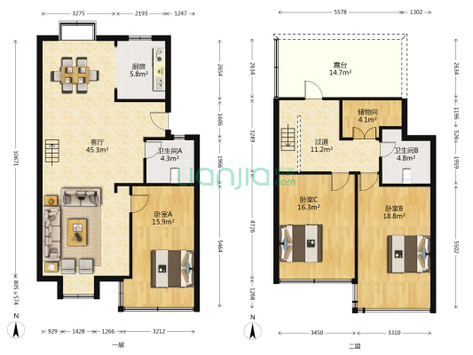环城北路18-2号 3室1厅2卫 143平方