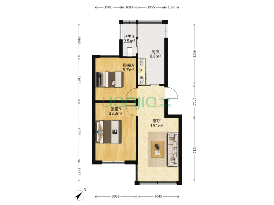 解放西路196号院落 2室1厅1卫 63平方