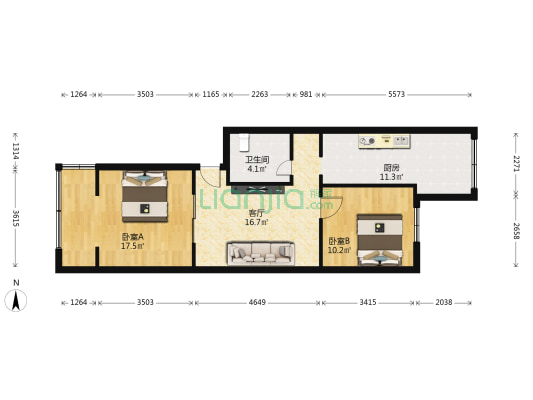 外化成五里墩东二巷9号 2室1厅1卫 68平方
