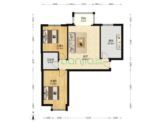 溪竹苑 2室1厅1卫 97平方