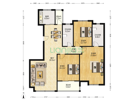 高桥花苑 3室1厅2卫 150平方