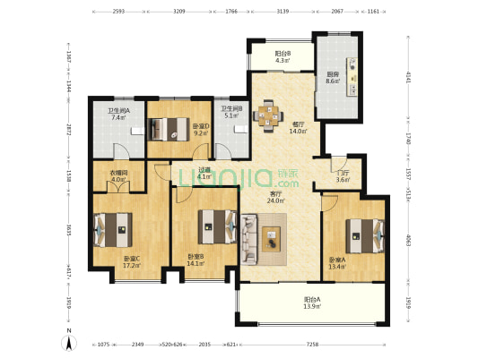万濠瑜园 4室2厅2卫 165平方