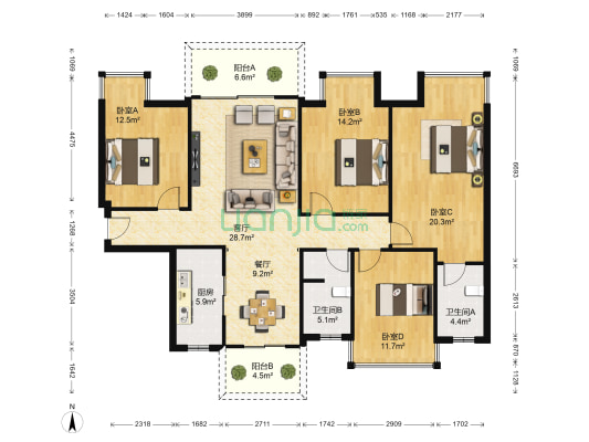 御景山 4室2厅2卫 135平方