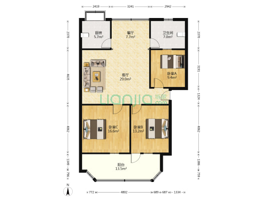 樊城区物价局家属院 3室2厅1卫 120平方