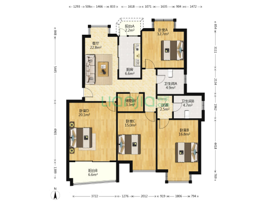 博佳花园 4室1厅2卫 128平方