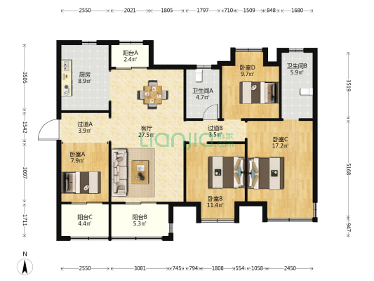 东原·千江印月 4室1厅2卫 143平方