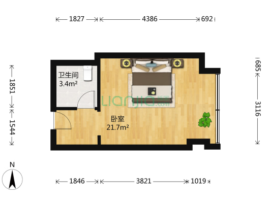 鑫北广场 1室0厅1卫 37平方