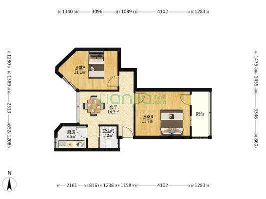解放路18号 2室1厅1卫 58平方