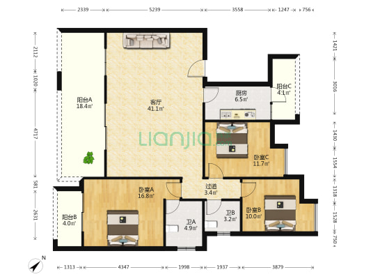 恒森亲水台 3室1厅2卫 130平方