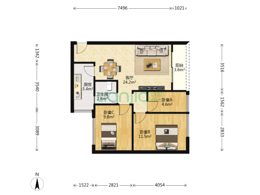两江铂金时代 3室1厅1卫 68平方