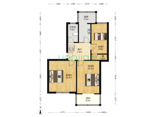 山西省城乡规划设计研究院家属院 3室1厅1卫 81平方