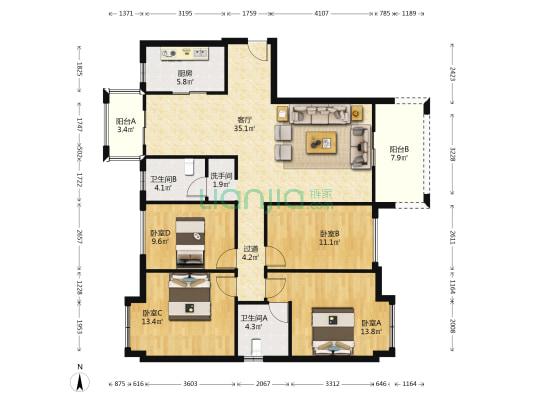 米兰街 4室1厅3卫 136平方
