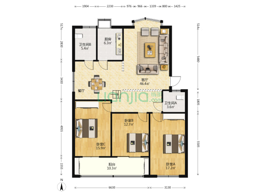 金茂书香苑 3室1厅2卫 143平方