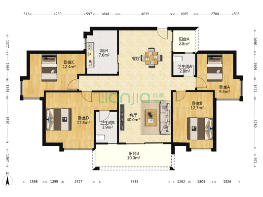 德昌盛景花园 4室1厅2卫 142平方