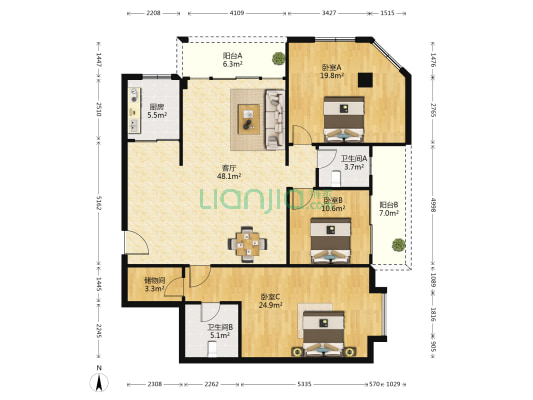 新中源大楼 3室1厅2卫 160平方