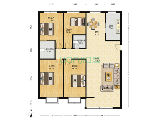 兰州军区政治部家属院 4室2厅2卫 179平方