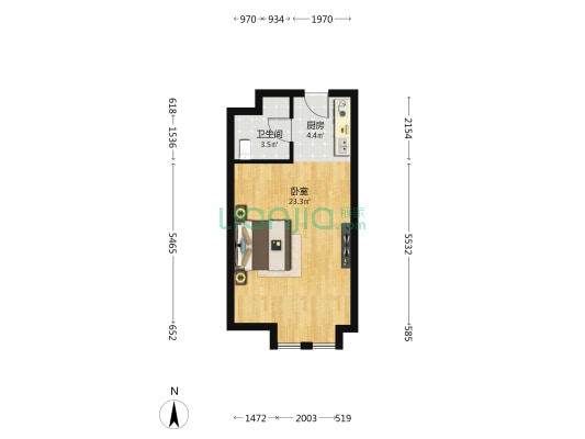 新世界广场 1室0厅1卫 49平方