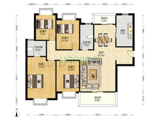 新世界曦岸 4室1厅2卫 142平方