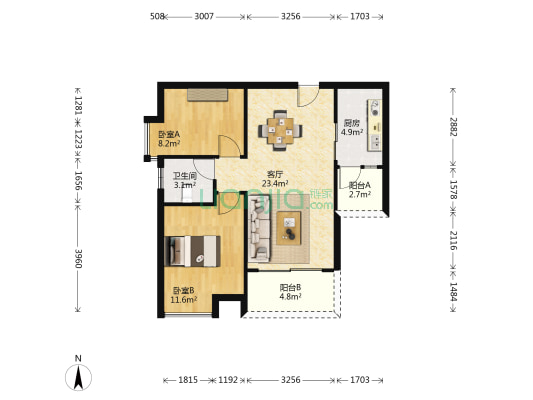 万饰城 2室1厅1卫 72平方