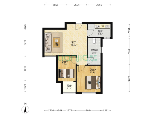 天秀园A区 2室1厅1卫 77平方