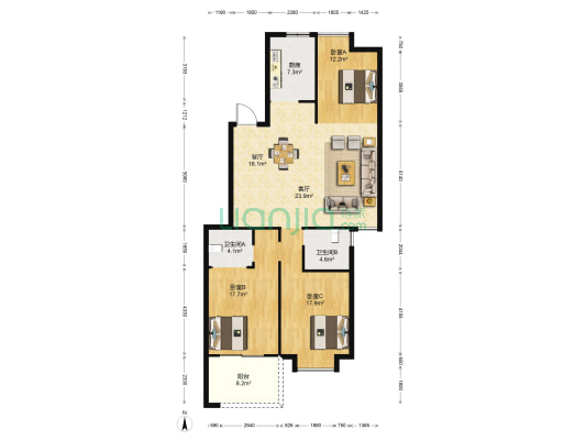 春江云水居 3室2厅2卫 136平方