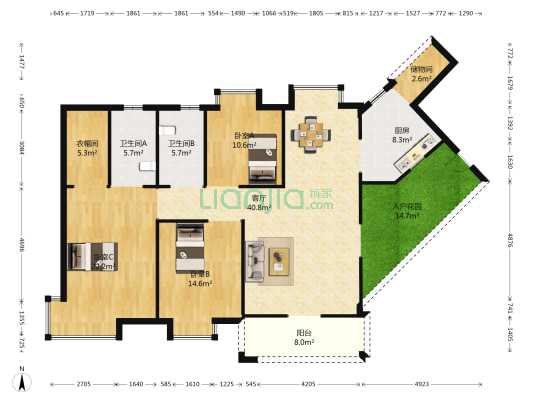 城市绿洲 3室1厅2卫 143平方