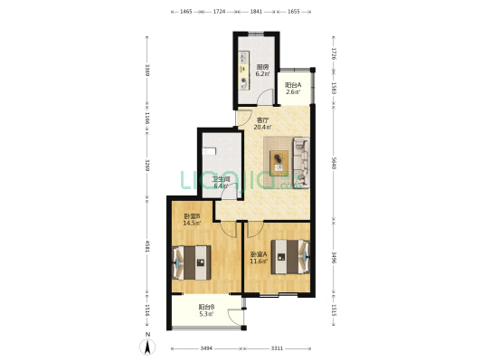哈密路1801弄 2室1厅1卫 80平方