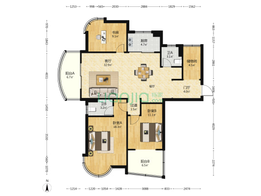 星源水岸香堤 3室1厅2卫 126平方