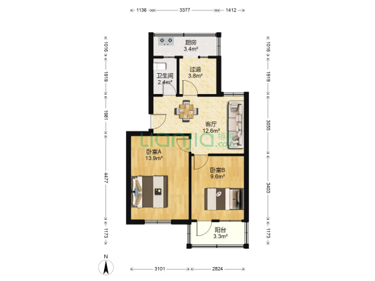 清浦区委宿舍 2室1厅1卫 63平方