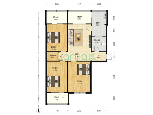 棉麻小区 3室1厅1卫 109平方