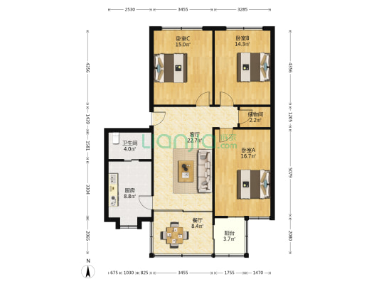 苏圃路369号 3室2厅1卫 108平方